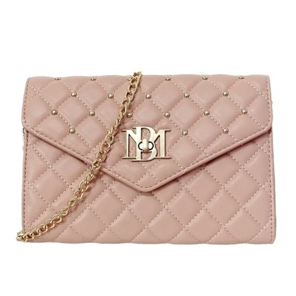 NWT Badgley Mischka Vegan Leather Purse Diamond Quilted Blush Pink Crossbody Bag